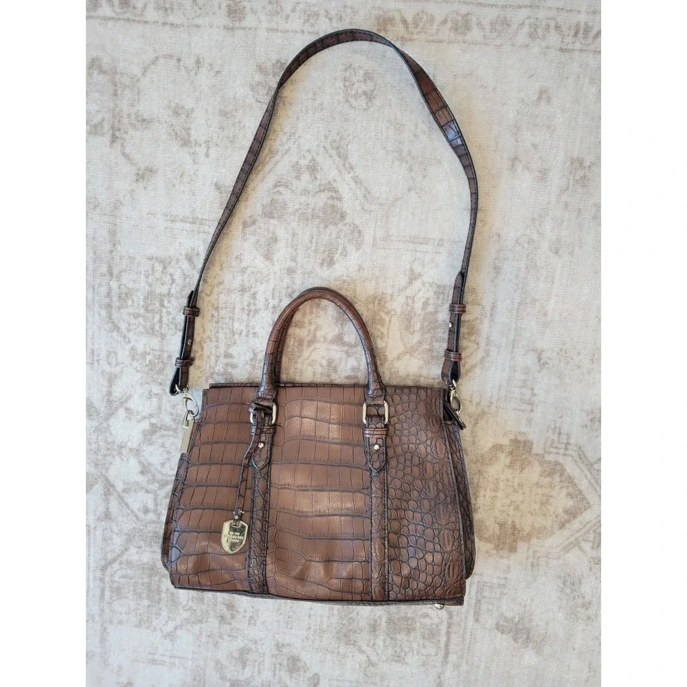 Vintage London Fog Croc Embossed Brown Faux Leather Handbag Shoulder Bag Purse‎